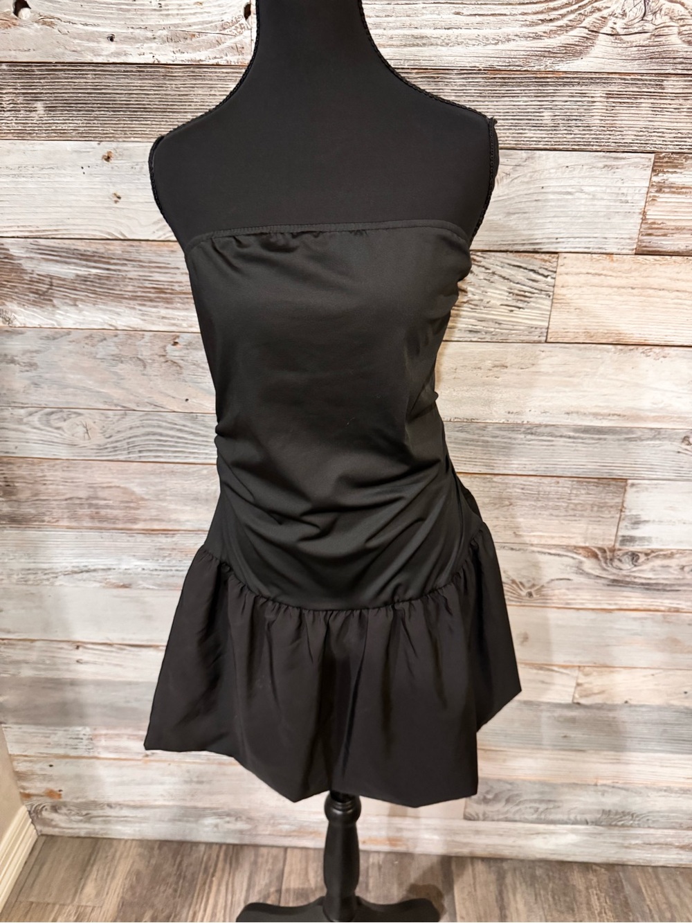 Amazon Black Strapless Ruffle-Hem Dress